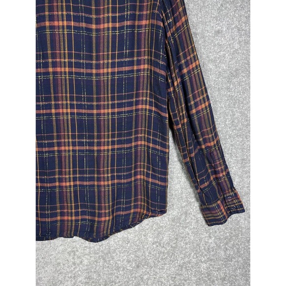 Express Boyfriend Plaid Metallic Long Sleeve Snap Front Shirt Womens Size Small - Picture 12 of 15